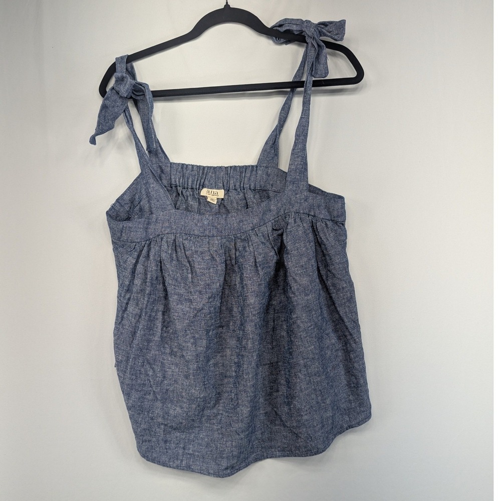 ANA A New Approach Blue Linen Blend Tie Shoulder Camisole Top NWT Size M